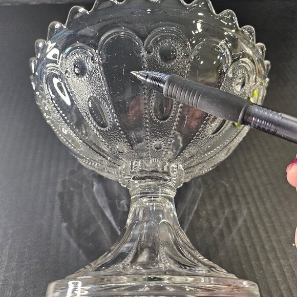 Antique US Glass, Kansas Pattern Jewel With Dewdrop Footed Compote Circa 1901 - Picture 6 of 12